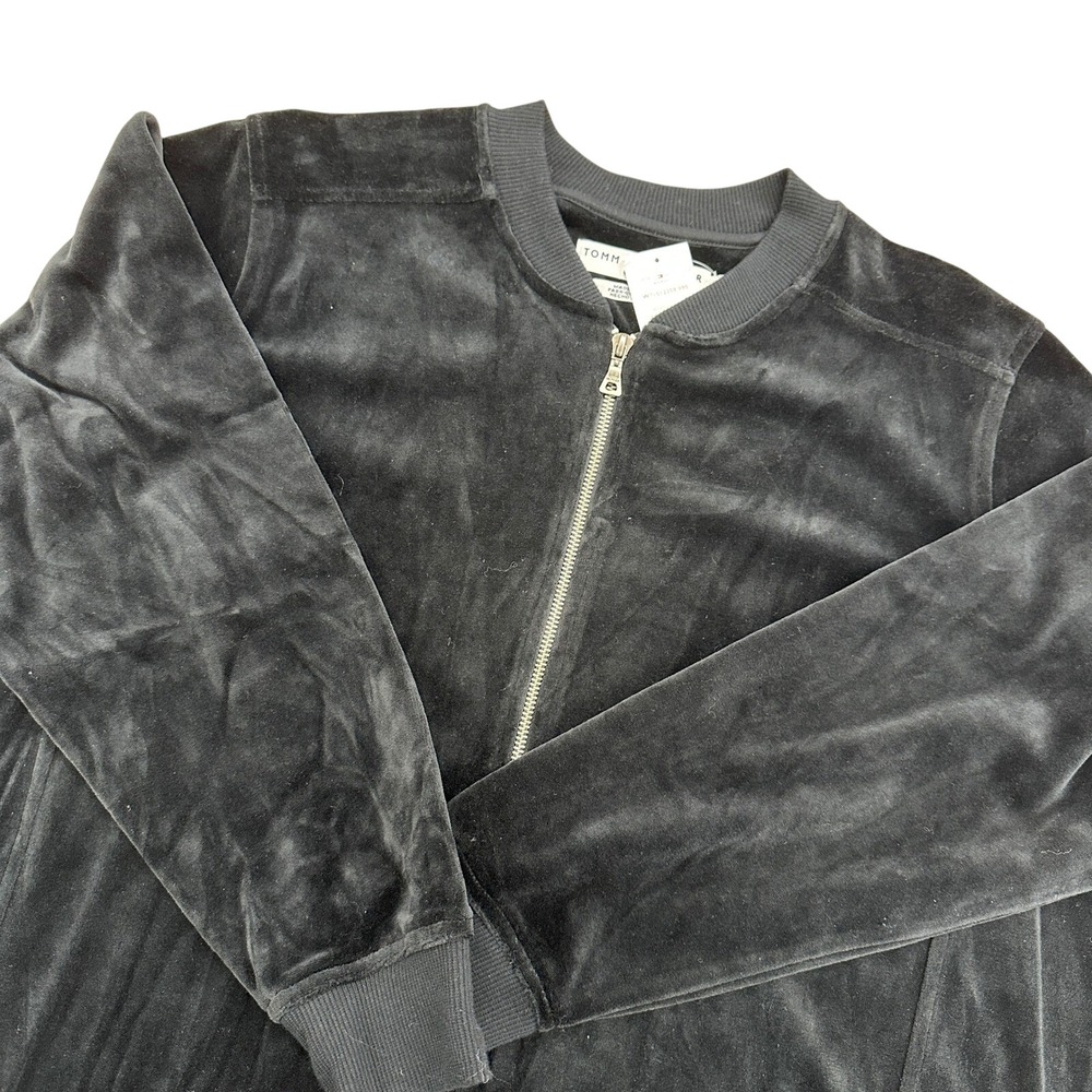 NWT Tommy Hilfiger Woman 2X Black Velour Zip Front Bomber Jacket MSRP $69